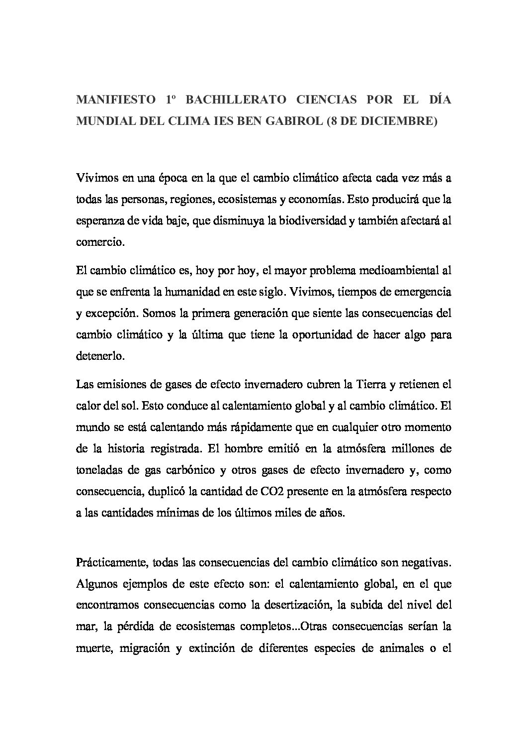Mención de Honor- 1º de Bachillerato de Ciencias del IES Ben Gabirol, Málaga